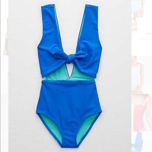 American eagle blue tie front one piece